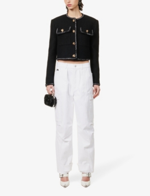 Shop Alexander Mcqueen Women's Opticalwhite Military Straight-leg Mid-rise Stretch-denim Jeans In White