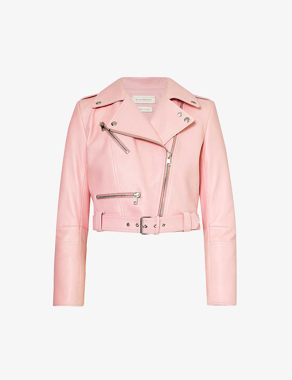 Alexander Mcqueen Womens Rose Pink Notched-collar Cropped Leather Jacket