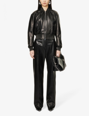 Shop Alexander Mcqueen Ruched Slim-fit Leather Jacket In Black