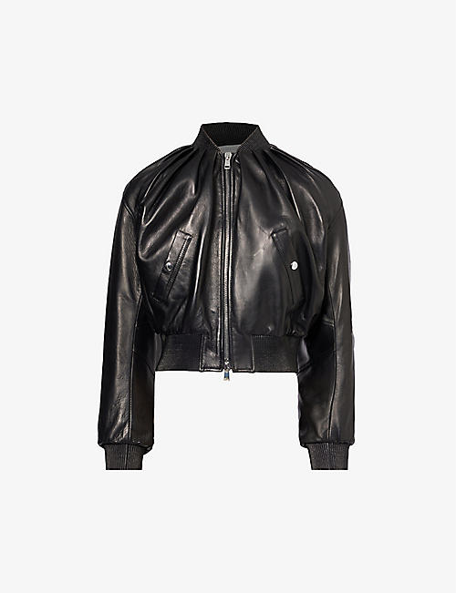 ALEXANDER MCQUEEN: Ruched slim-fit leather jacket