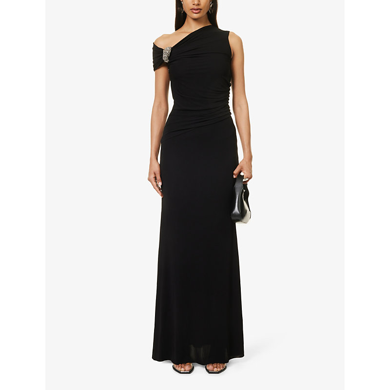 Shop Alexander Mcqueen Women's Black Crystal-embellished Slim-fit Woven Maxi Dress