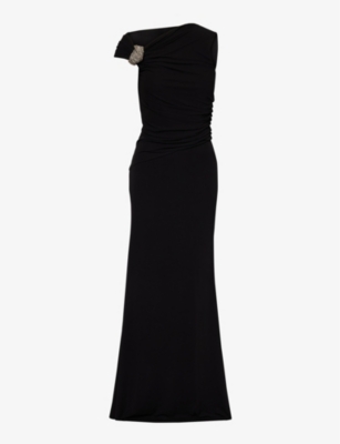 Alexander Mcqueen Womens Black Crystal-embellished Slim-fit Woven Maxi Dress