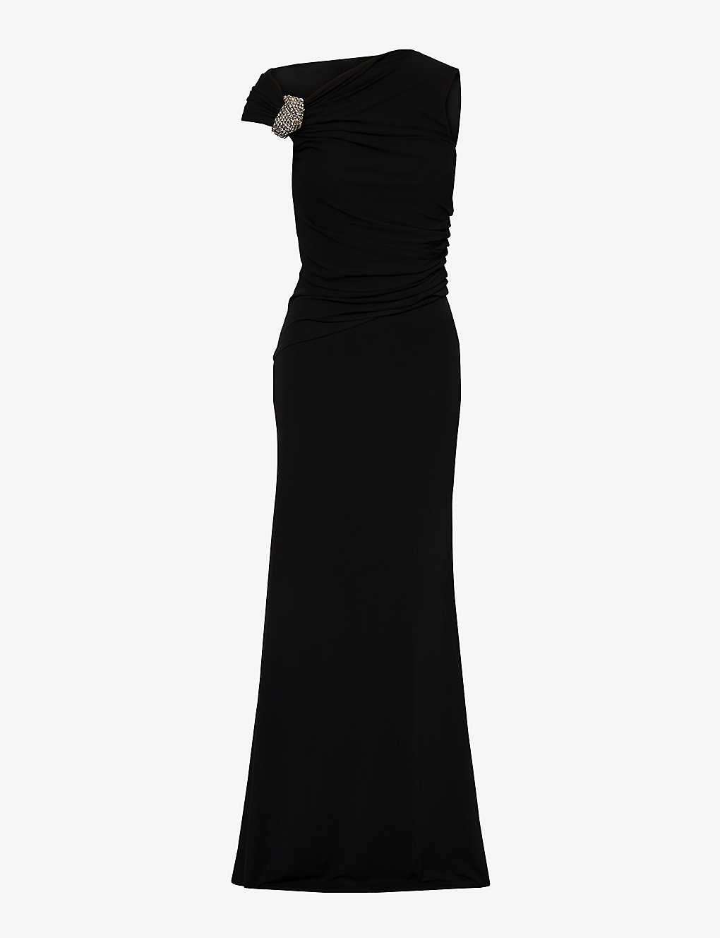 Alexander Mcqueen Womens Black Crystal-embellished Slim-fit Woven Maxi Dress