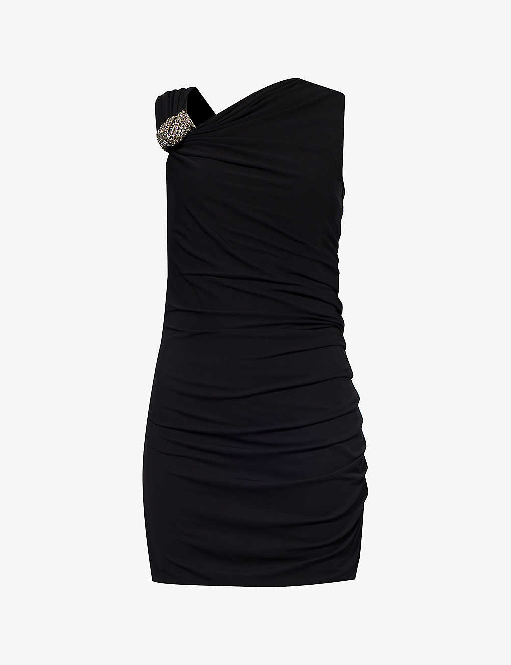 Shop Alexander Mcqueen Women's Black Crystal-embellished Slim-fit Woven Mini Dress