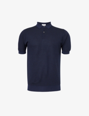 JOHN SMEDLEY: Ribbed-trim elasticated-hem wool-knit polo shirt