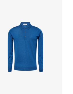 JOHN SMEDLEY: Ribbed-trim elasticated-hem wool polo shirt
