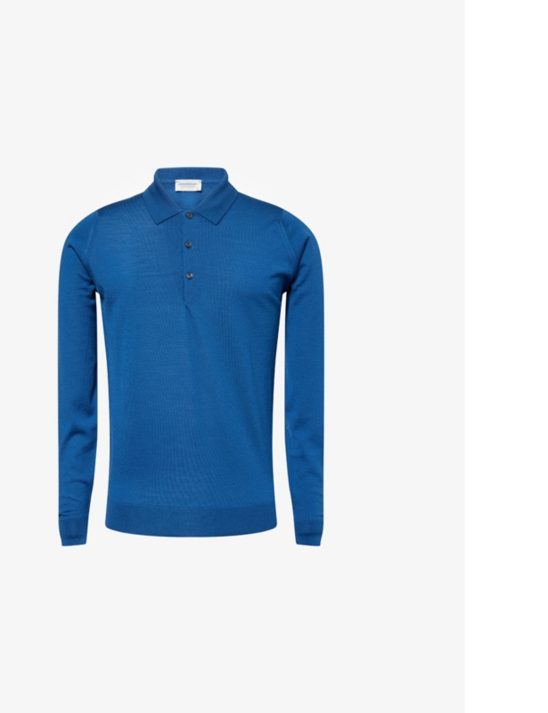 Ribbed-trim elasticated-hem wool polo shirt