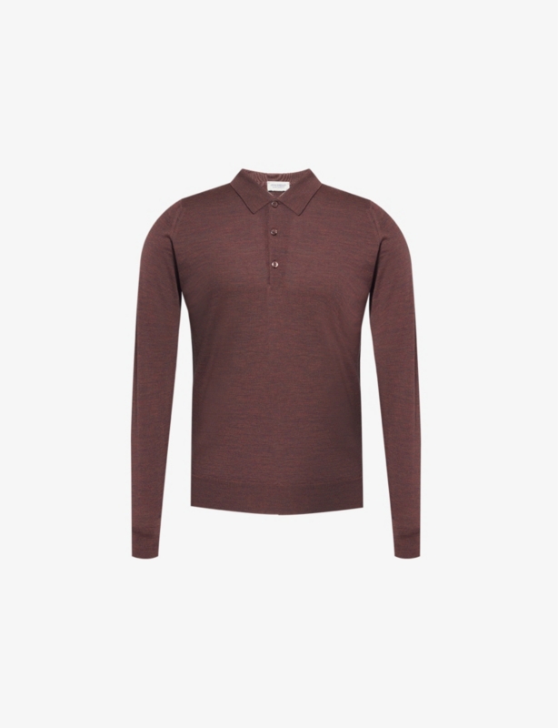 Ribbed-trim elasticated-hem wool polo shirt
