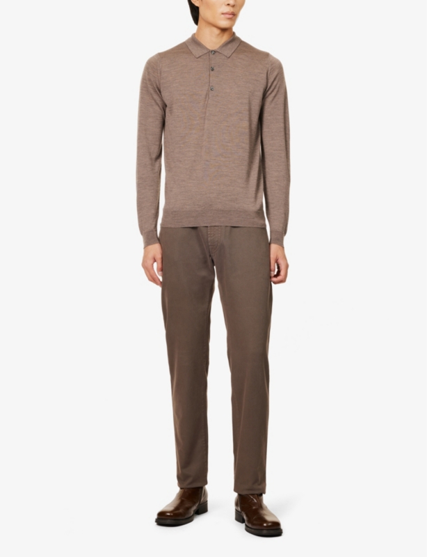 Ribbed-trim elasticated-hem wool polo shirt