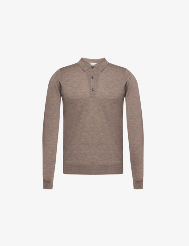 Ribbed-trim elasticated-hem wool polo shirt