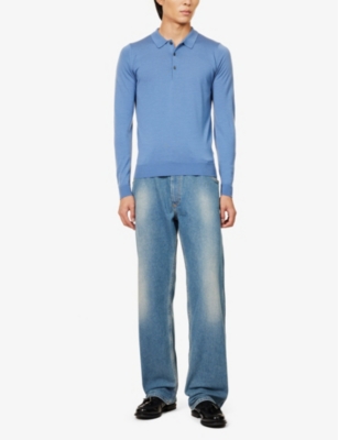 JOHN SMEDLEY: Ribbed-trim elasticated-hem wool polo shirt