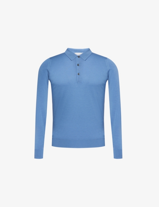 Ribbed-trim elasticated-hem wool polo shirt
