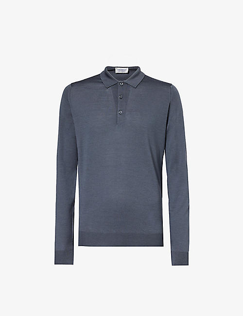 JOHN SMEDLEY: Ribbed-trim elasticated-hem wool polo shirt
