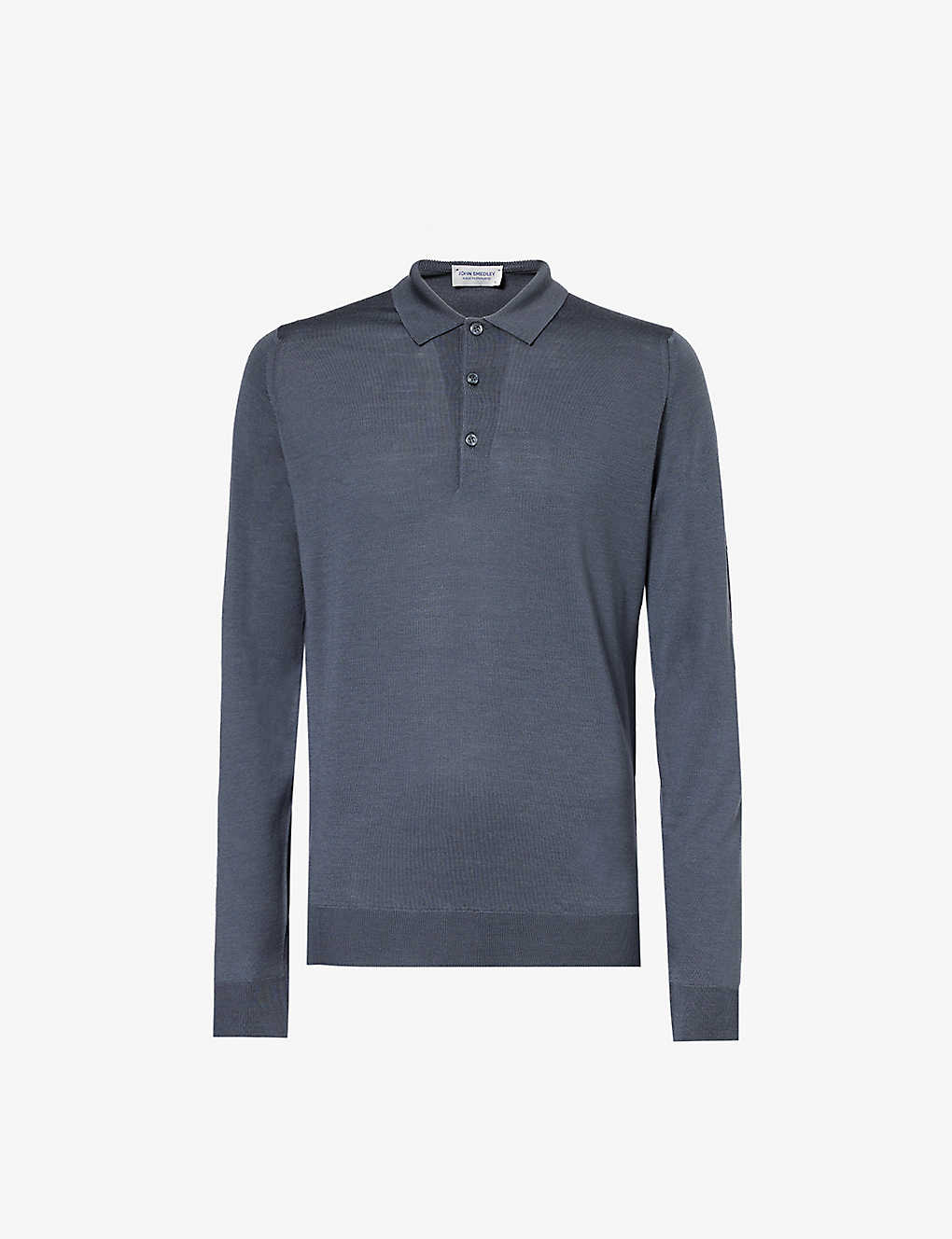 John Smedley Mens Slate Grey Ribbed-trim Elasticated-hem Wool Polo Shirt