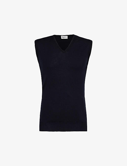 JOHN SMEDLEY: V-neck knitted regular-fit wool vest