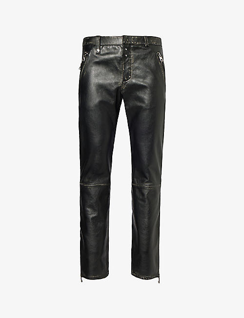 ALEXANDER MCQUEEN: Biker tapered-leg mid-rise leather trousers