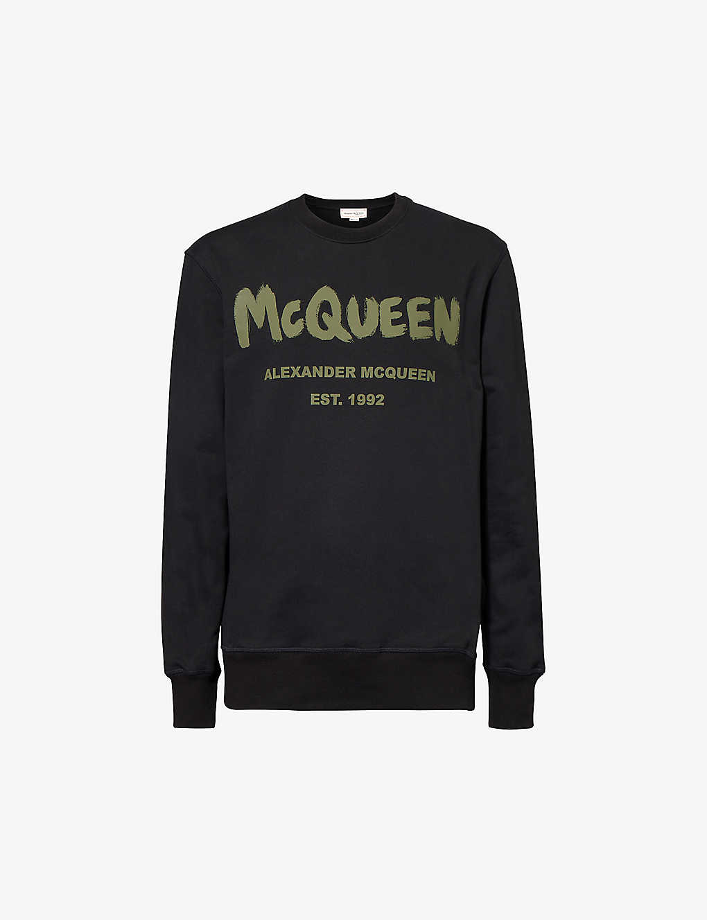Alexander Mcqueen Mens Black Khaki Graffiti Logo-print Cotton-jersey Sweatshirt In Multi-coloured