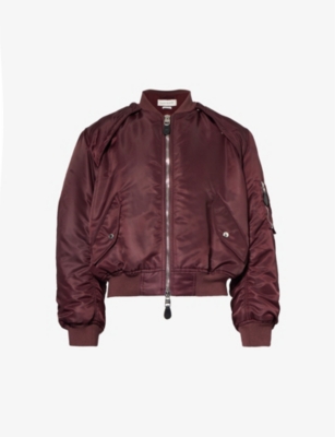 Alexander Mcqueen Harness Slv Convertible Shell Bomber Jacket In Burgundy