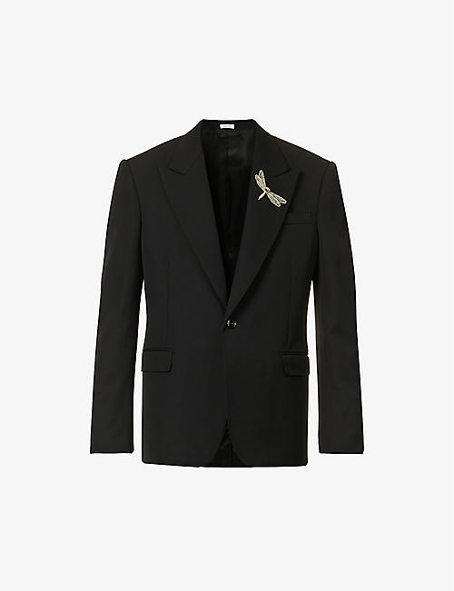 ALEXANDER MCQUEEN: Dragonfly-embellished single-breasted wool jacket