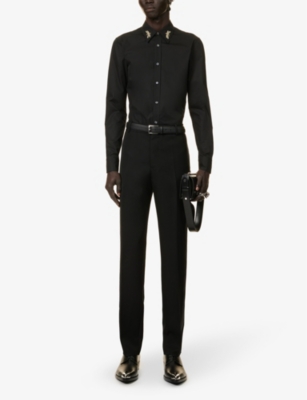Shop Alexander Mcqueen Dragonfly-embellished Regular-fit Cotton-poplin Shirt In Black