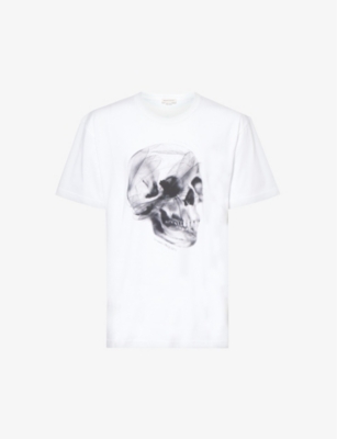 Alexander Mcqueen Mens White Black Skull Graphic-print Cotton-jersey T-shirt