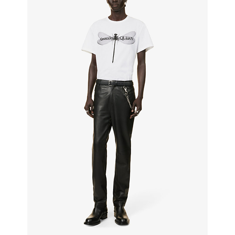 Shop Alexander Mcqueen Men's White Black Dragonfly Graphic-print Cotton-jersey T-shirt