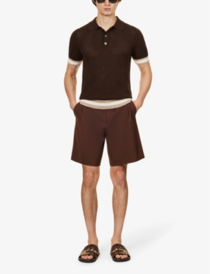 Shop Che Men's Chocolate Brown - 38 Quinn Stripe-trimmed Cotton-knit Polo Shirt