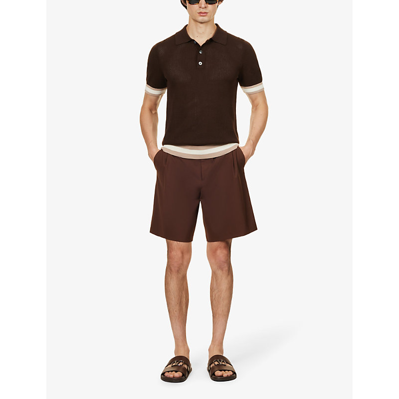 Shop Che Quinn Stripe-trimmed Cotton-knit Polo Shirt In Brown