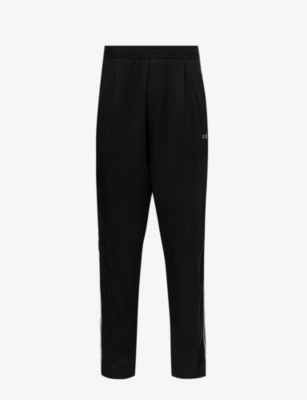Che Mens Black- 01 Western Twill-textured Tapered-leg Regular-fit Woven Trousers