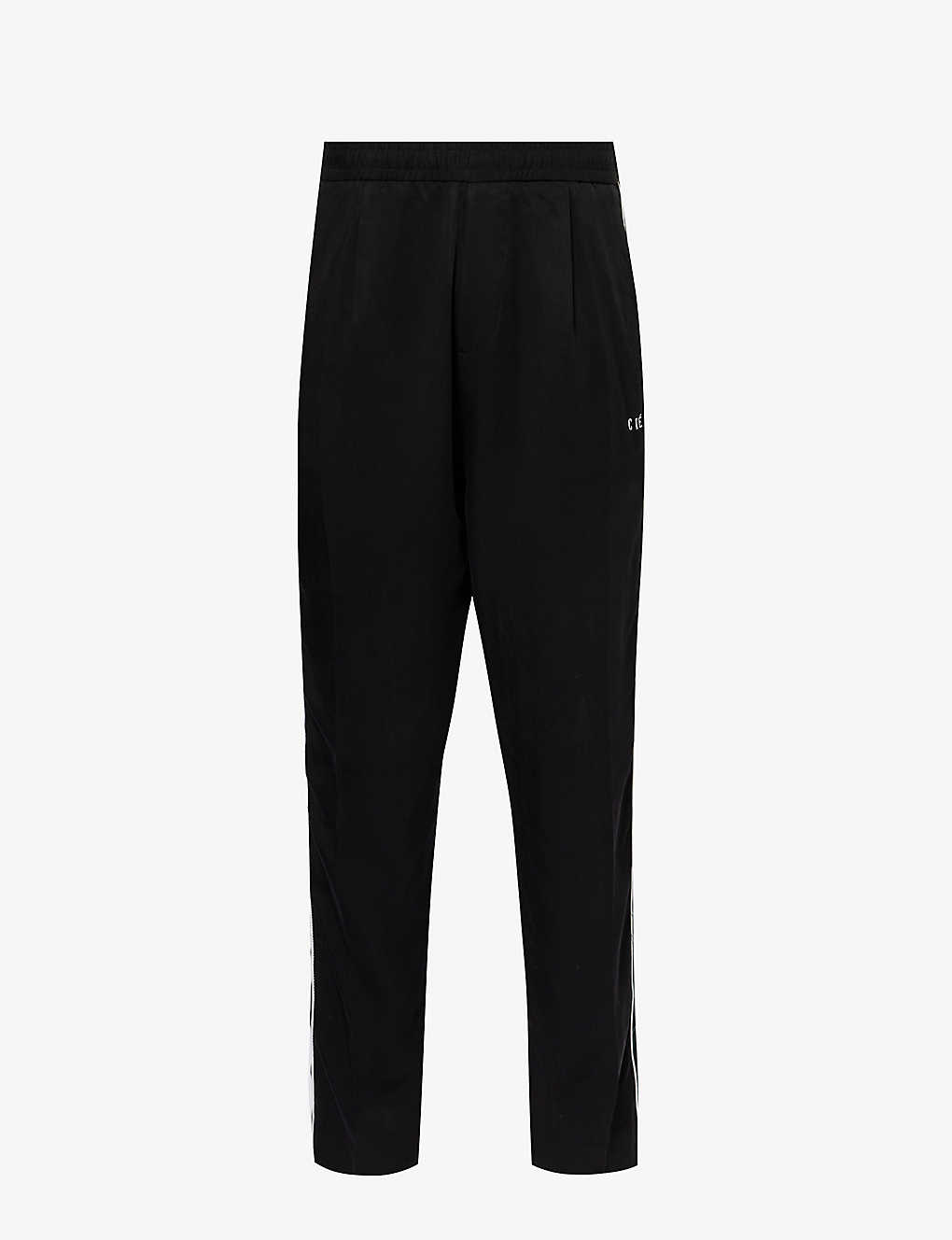 Che Mens Black- 01 Western Twill-textured Tapered-leg Regular-fit Woven Trousers