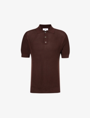 Che Mens Chocolate Brown - 38 Marley Short-sleeved Woven-blend Polo Shirt