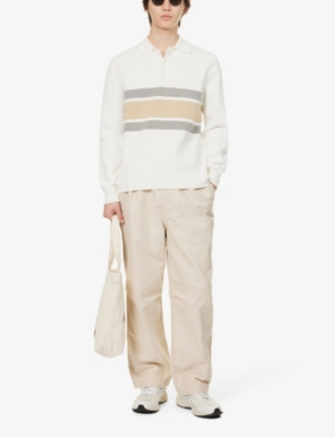 Shop Che Stripe Long-sleeve Cotton Polo Shirt In White - 23