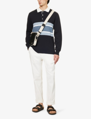 Shop Che Mens Navy- 12 Stripe Long-sleeve Cotton Polo Shirt