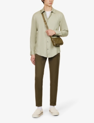 Shop Che Mens Sage- 16 Long-sleeved Curved-hem Linen Shirt