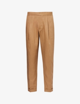 Che Mens Tan - 39 Relaxed-fit High-rise Linen Trousers In Brown