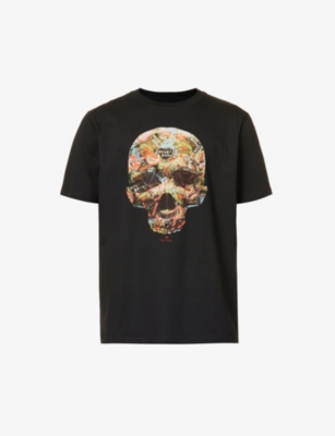 Shop Ps By Paul Smith Men's Black Skull Sticker Graphic-print Organic-cotton T-shirt