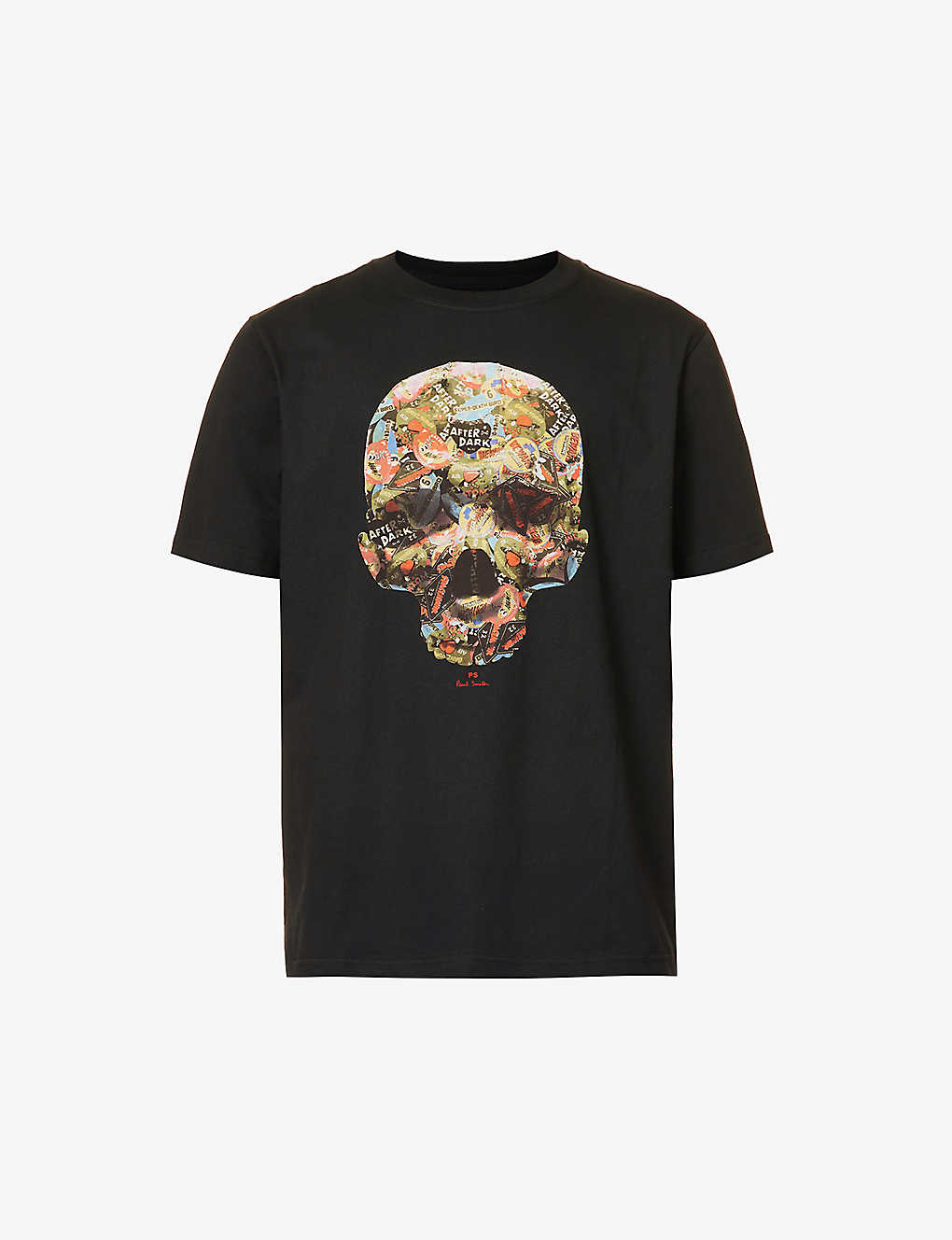 Shop Ps By Paul Smith Skull Sticker Graphic-print Organic-cotton T-shirt In Black