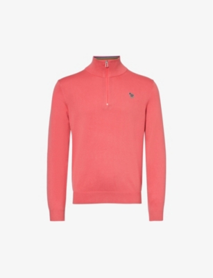 PS BY PAUL SMITH: Zebra-embroidered half-zip organic-cotton sweatshirt