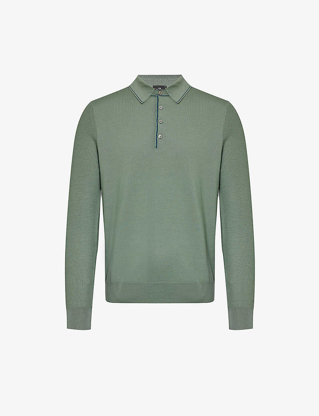 Ps By Paul Smith Mens Lt Greyish Green Striped-trim Buttoned-placket Wool-knit Polo Shirt
