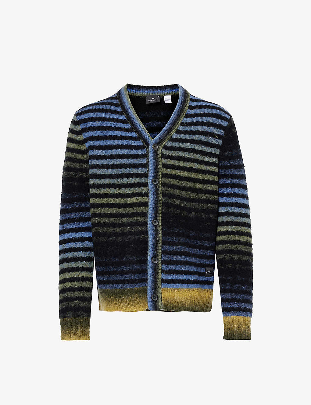 Ps By Paul Smith Mens Inky Blue Gradient-striped V-neck Wool-blend Cardigan