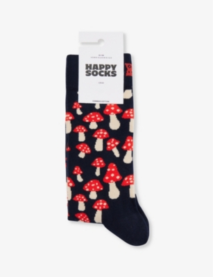 Happy Socks Mushroom Graphic-print Cotton-blend Socks In Blue