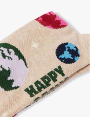 Shop Happy Socks Men's Beige Planet Earth Cotton-blend Socks
