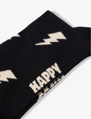 HAPPY SOCKS MENS FLASH GRAPHIC-PRINT COTTON-BLEND SOCKS BLACK 