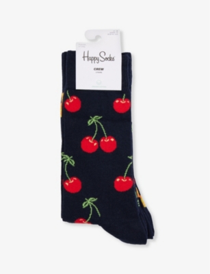 Happy Socks Mens Black Classic Cherry Cotton-blend Socks Pack Of Two