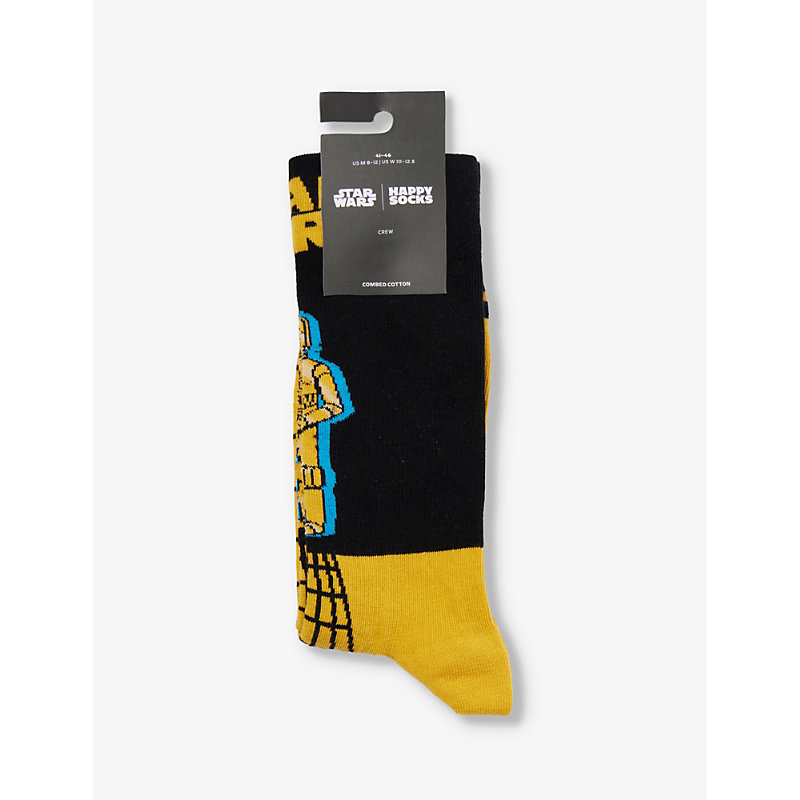 Happy Socks Mens Yellow Graphic-print Stretch-cotton-blend Socks