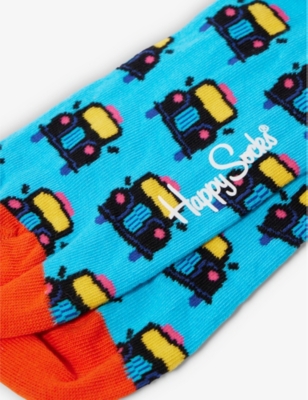 Shop Happy Socks Men's Blue London Cab Graphic-print Stretch-cotton-blend Socks