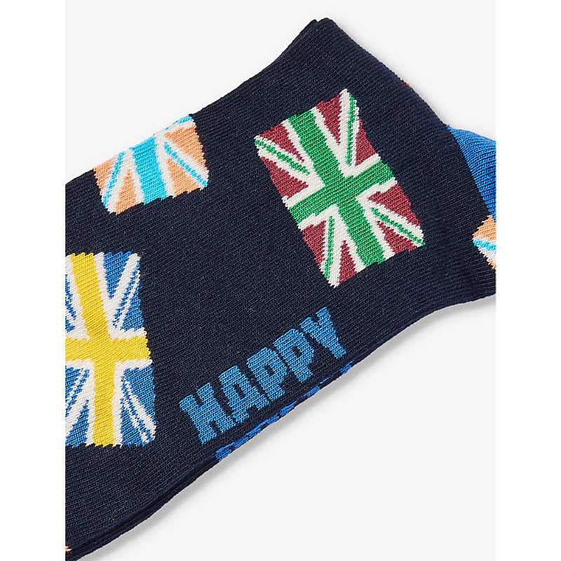 Shop Happy Socks London Edition Flag Stretch Cotton-blend Socks In Blue