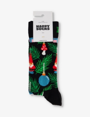 Happy Socks Mens Green Christmas Tree Cotton-blend Knitted Socks