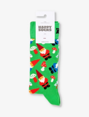 Happy Socks Christmas Gnome Graphic-print Stretch-cotton-blend Socks In Green