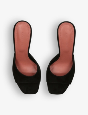Shop Amina Muaddi Women's Black Lupita Leather Heeled Mules